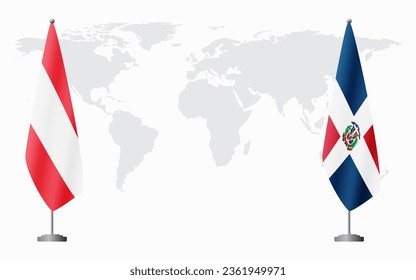Austria and Dominican flags for official meeting against background of world map.
