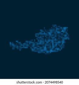 Austria dotted glowing map. Shape of the country with blue bright bulbs. Vector illustration.