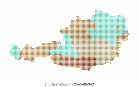 Austria dotted map. Digital style map of the country on white background. Austria shape with circle dots. Colored dots style. Small size circles. Beautiful vector illustration.