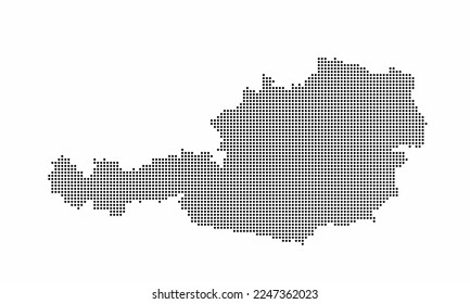 Mapa austríaco con textura gruesa en estilo de punto. Ilustración vector abstracta de un mapa de país con efecto de medio tono para infografía. 