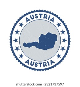 Österreich-Emblem. Rundstempel mit Form von Österreich, Isolinen und Rundtext. Schönes Abzeichen. Kreative Vektorgrafik.