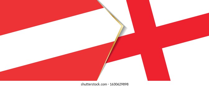 Austria and England flags, two vector flags symbol of relationship or confrontation.
