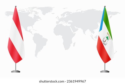 Austria and Equatorial Guinea flags for official meeting against background of world map.