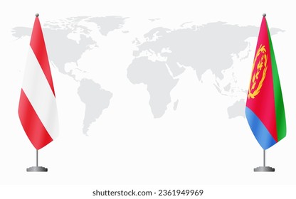 Austria and Eritrea flags for official meeting against background of world map.