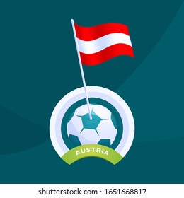 Austria euro 2020 vector flag pinned to a soccer ball. European football 2020 tournament final stage. Official championship colors and style