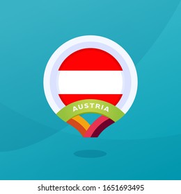 Austria euro 2020 vector flag map location pin. European football 2020 tournament final stage. Official championship colors and style.