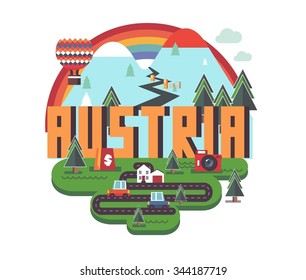 Austria in europe is a beautiful country to visit. vintage vector illustration.