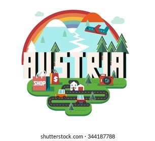 Austria in europe is a beautiful country to visit. vintage vector illustration.