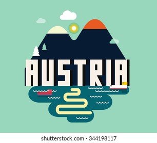 Austria in europe is a beautiful country to visit. vintage vector illustration.
