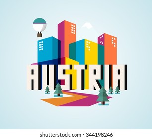 Austria in europe is a beautiful country to visit. vintage vector illustration.