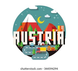 Austria in europe is a beautiful country to visit. vintage vector illustration.