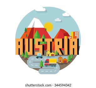 Austria in europe is a beautiful country to visit. vintage vector illustration.