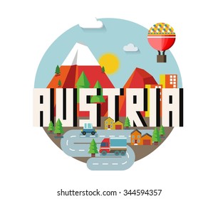 Austria in europe is a beautiful country to visit. vintage vector illustration.