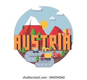 Austria in europe is a beautiful country to visit. vintage vector illustration.