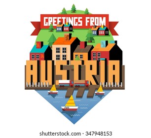 Austria in europe is a beautiful country to visit. vintage vector illustration.