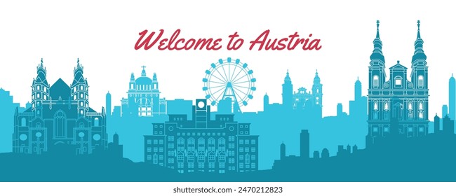 Austria famous landmark silhouette style,vector illustration
