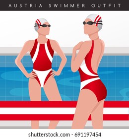 Austria : Female Swimmers : Swimmers in National Swimsuits : Vector Illustration