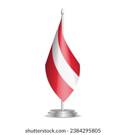 Bandera austriaca - mini bandera 3D colgando en el asta de escritorio. Se puede utilizar para la presentación en la cumbre o en la conferencia. Ilustración vectorial con sombreado.