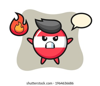 Austria flag badge character cartoon with angry gesture, cute style design for t shirt, sticker, logo element