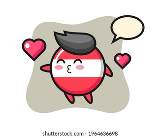 Austria flag badge character cartoon with kissing gesture, cute style design for t shirt, sticker, logo element
