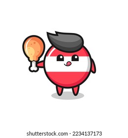 austria flag badge cute mascot is eating a fried chicken , cute style design for t shirt, sticker, logo element