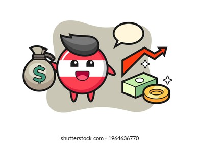 Austria flag badge illustration cartoon holding money sack, cute style design for t shirt, sticker, logo element