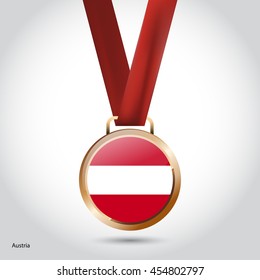 Austria Flag in Bronze Medal. Olympic Game Bronze Medal. Vector Illustration