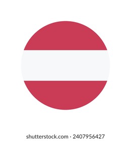 Bandera de Austria. Icono de indicador de botón. Color estándar. Indicador de icono de círculo. Ilustración del equipo. Ilustración digital. Ilustración vectorial.