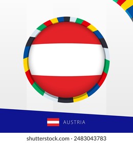 Austria Flag with Colorful Circle Border. Vector icon.