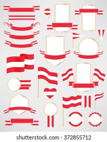 Austria flag decoration elements. Banners, labels, ribbons, icons, badges and other templates for design