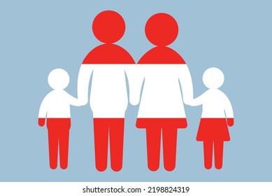 Austria flag with family concept, vector element, parent and kids holding hands, immigrant idea, happy family with Austria flag, flat design asset