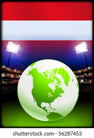 Austria Flag with Globe on Stadium Background Original Illustration