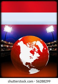 Austria Flag with Globe on Stadium Background Original Illustration