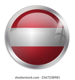 Austria flag - glossy circle button displays a colorful flag representing a country cultural identity and heritage. The essence of national pride and unity.