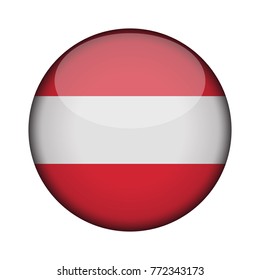 austria Flag in glossy round button of icon. austria emblem isolated on white background. National concept sign. Independence Day. Vector illustration.