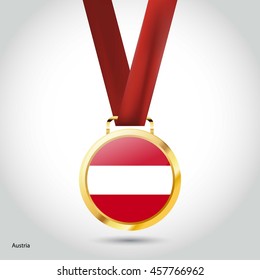 Austria Flag in gold Medal. Vector Illustration. RIO Olympic Game gold Medal. Vector Illustration