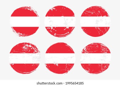 Austria Flag grunge textures set. National flag of republic of Austria. Grungy effect templates collection for greetings cards, posters, celebrate banners and flyers. Vector illustration.