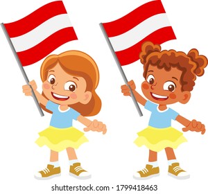 Austria flag in hand. Children holding flag. National flag of Austria vector