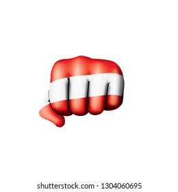 Austria flag and hand on white background. Vector illustration