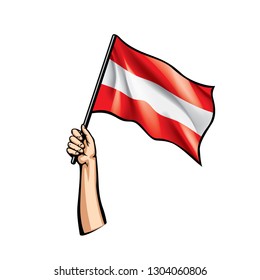 Austria flag and hand on white background. Vector illustration