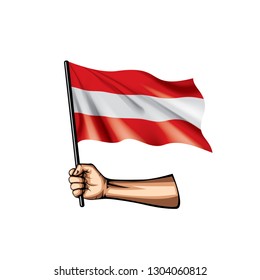 Austria flag and hand on white background. Vector illustration