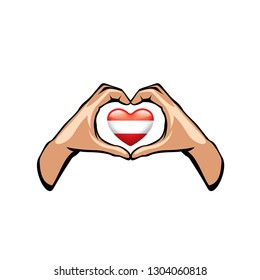 Austria flag and hand on white background. Vector illustration