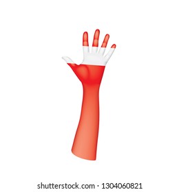 Austria flag and hand on white background. Vector illustration