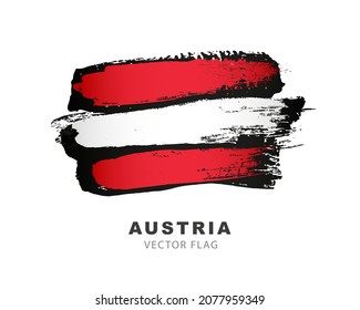 Austria flag. Hand-drawn colored brush strokes. Vector illustration isolated on white background. Austrian flag colorful logo.