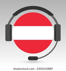 Austria flag with headphones, support sign. Vector illustration.