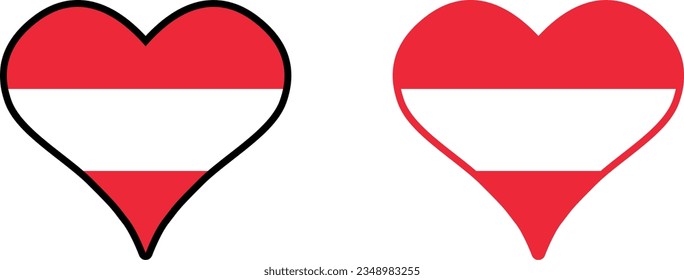 Juego de iconos de amor del corazón de la bandera de Austria. Imagen vectorial.