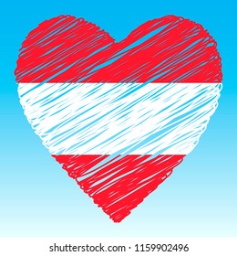 Bandera austriaca, forma cardíaca, estilo grunge.