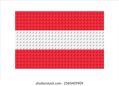 Austria flag icon. Austrian flag composed of many plastic brick toy blocks. Building bricks pattern. Abstract vector illustration. Isolated on a white background