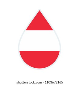 Austria flag icon. Water icon. Drop water. Austria badge. Flag drop.