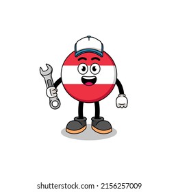 austria flag illustration cartoon as a mechanic , character design